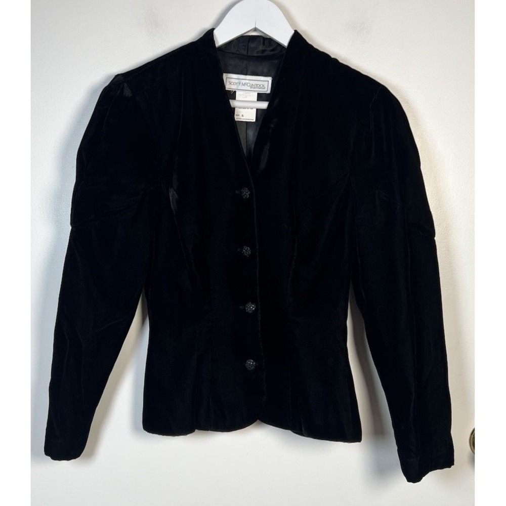 Vintage Scott McClintock Size 2  Velvet Puff Sleeve V-Neck Button-Up Goth Formal